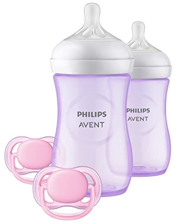 Philips AVENT Natural Baby Bottle with Natural Response Nipple, Purple Baby Gift Set, SCD837/01