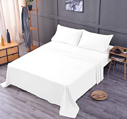 Bamboo Ultra Soft Luxury Sheet Set – Deep Pocket, Machine Washable, Wrinkle and Shrink Resistant, Hypoallergenic, Cooling, Fade Resistant Bedding Sheet – 4 Piece Set (Queen, White)