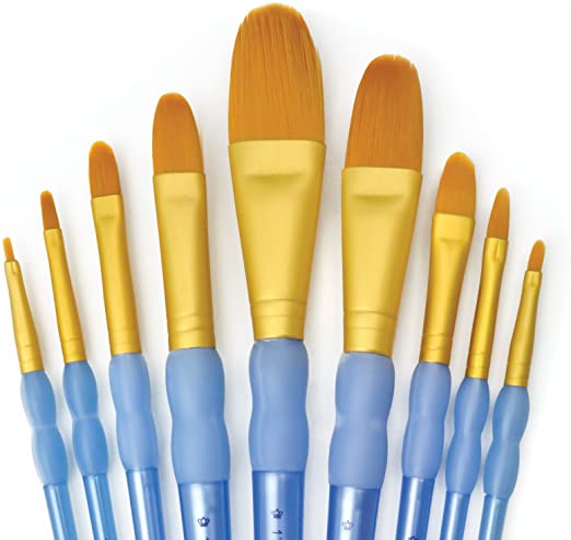 Royal and Langnickel Crafter's Choice Filbert and Wash Taklon Variety Brush Set - Gold (Pack of 9)