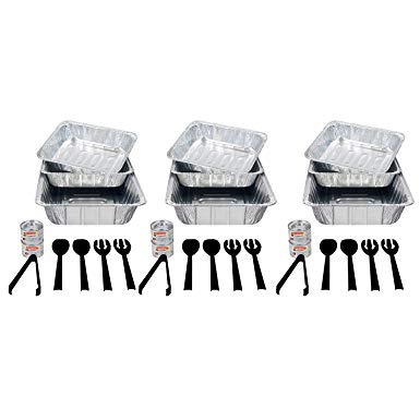 Party Essentials 30 Piece Party Serving Refill Kit, Includes Aluminum Pans, Fuel and Serving Utensils