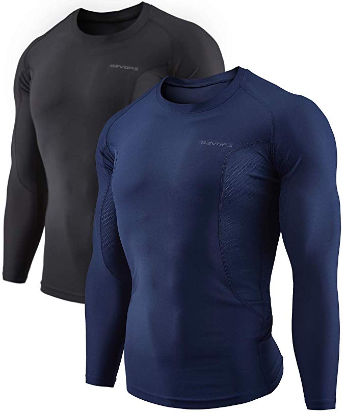 DEVOPS Men's 2~3 Pack Cool Dry Athletic Compression Long Sleeve Baselayer Workout T-Shirts