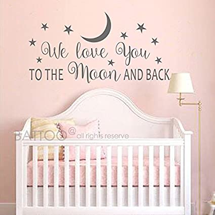 BATTOO We Love You to The Moon and Back Wall Decal - Nursery Wall Decal - Moon and Stars Nursery Decals - Children Wall Decor - Wall Decals Nursery(Dark Gray, 22"WX11"H)