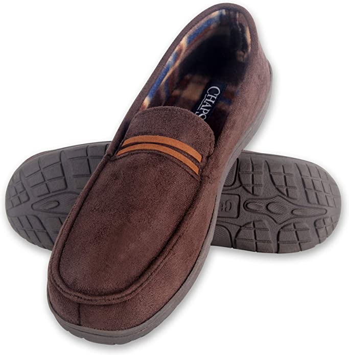 Chaps Men's Slipper House Shoe Moccasin Memory Foam Suede Indoor Outdoor Nonslip Sole Construction