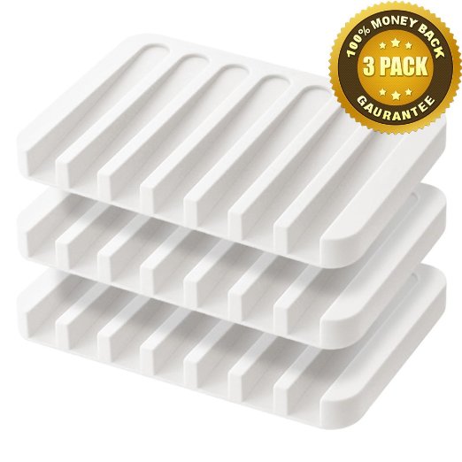 Soap Saver Anwenk Waterfall Soap Saver Holder Soap Tray Soap Dish Drainer Silicone - White Pack of 3