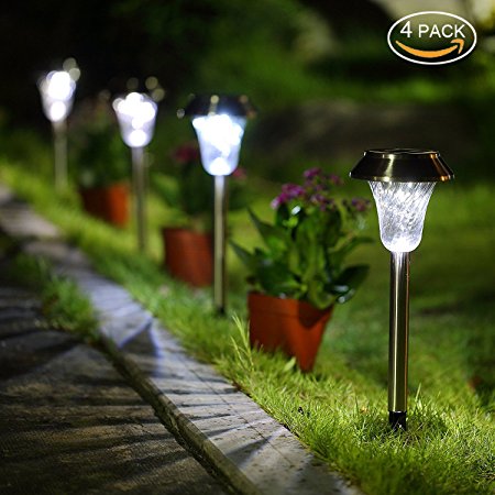 Twinkle Star 4 Pack Stainless Steel Solar Garden Lights Solar Pathway Lights Solar Landscape Lights for Outdoor, Path, Patio, Yard, Driveway