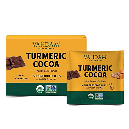 VAHDAM, Turmeric   Cocoa Superfood Elixir Mix - 10 servings | USDA Organic Turmeric Cocoa Powder | Aids in Recovering & Restoring body | Non- GMO, Vegan, Keto- Friendly &  Preservative- Free