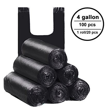Topgalaxy. Z 4 Gallon Handle-Tie Small Trash Bag, Little garbage bags for Bathroom, Kitchen, 5 Rolls/100 Counts, Size:17.7'' x 25.6''