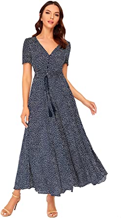 Milumia Women Floral Print Button Up Split Flowy Party Maxi Dress