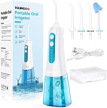 Water Flosser, YOUNGDO Professional Cordless Dental Oral Irrigator with DIY Mode, 300ML IPX7 Waterproof Portable Rechargeable Water Flossing for Braces, Bridges Care, Home, Travel, Camping