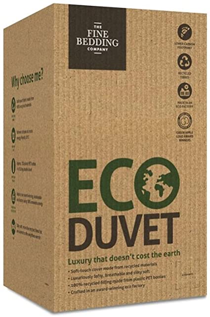 The Fine Bedding Company Eco Duvet, 100% Recycled Fibre Duvets, Filling Made From Recycled PET Bottles, Breathable Silky Soft Bedding, 10.5 Tog, Double
