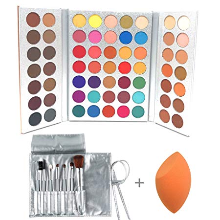 Beauty Glazed Eyeshadow Palettes   Makeup Brushes Set   Sponge Blender Pigmented 63 Pop Colors Matte Shimmer Soft Cream Powder
