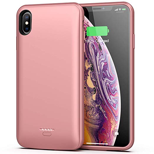 Battery Case for iPhone Xs Max, 5000mAh Portable Protective Charging Case Compatible with iPhone Xs Max (6.5 inch) Rechargeable Extended Battery Charger Case (Rose Gold)