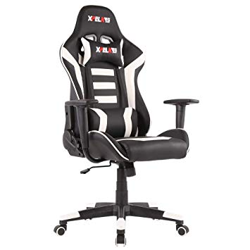 XPELKYS Gaming Office Chair Computer Desk Chair Racing Style High Back PU Leather Chair Executive and Ergonomic Style Swivel Chair with Headrest and Lumbar Support (White-11)