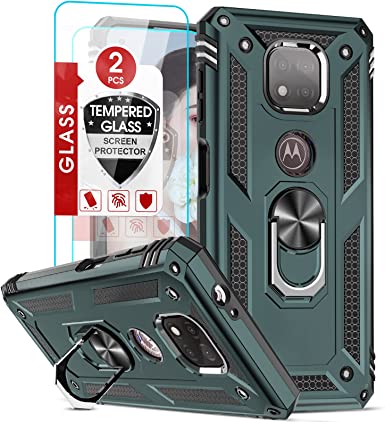 LeYi for Moto G Power 2021 Case with [2 Pack] Tempered Glass Screen Protector, [Military-Grade] Shockproof Protective Phone Cover with Ring Kickstand for Motorola G Power 2021 (Not Fit 2020), Green