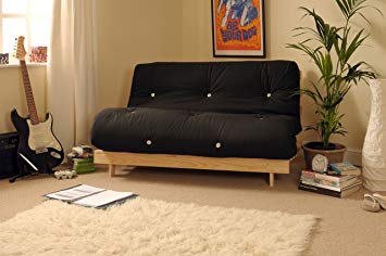 4ft Small Double 120cm Wooden Futon Set with BLACK Mattress