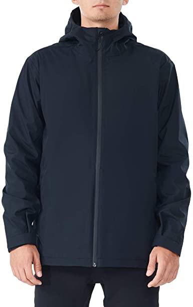 GYMAX Men's Rain Jacket, Fully Seam-Sealed Lightweight Waterproof Hooded Raincoat