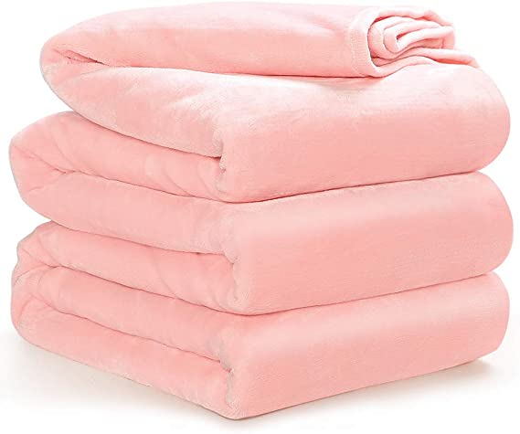 Fleece Blanket Queen King Twin Throw Size Soft Summer Cooling Breathable Luxury Plush Travel Camping Blankets Lightweight for Sofa Couch Bed (Light Pink, Twin (66" x 90"))