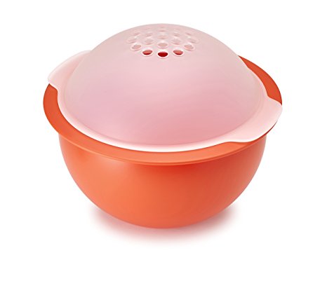 Joseph Joseph 45016 M-Cuisine Microwave Popcorn Popper Maker Bowl with Kernel-Filtering Lid Plastic Silicone Food Safe BPA-Free, Orange