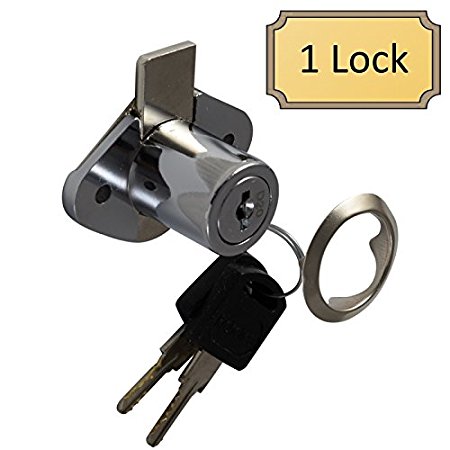 Office Desk Lock for Drawer & Door - 7/8" (.875") Bore - Polished Chrome - Keyed Differently - Includes Escutcheon Trim Ring, Strike, & Screws - 1 Lock