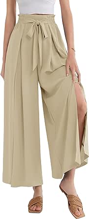 GRACE KARIN Women's Wide Leg Pants with Pockets Lightweight High Waisted Tie Knot Caual Loose Split Flowy Palazzo Trousers