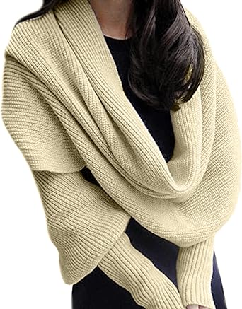 EUBUY Women Autumn Winter Scarf with Sleeve, Warm Knitted Crochet Scarf Wrap Shawl Sweater Top Women Cold Weather Scarf Wrap