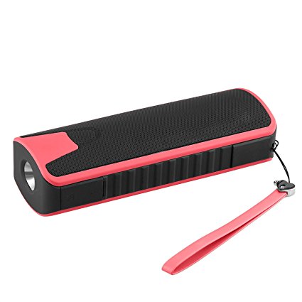 Pacuwi Stereo Wireless Bluetooth Speaker With 4000 mAh Power Bank, Flashlight, Works for PC,iPhone, iPad Mini, iPad, Samsung and other Smart Phones and Mp3 Players ,Waterproof (Pink)