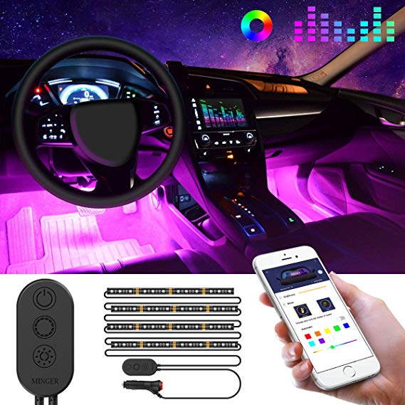 Car LED Strip Lights by APP Control, Govee 48 LED Car Interior Lights Music Sound-activated Multi-color Under Dash Lighting Kit, Car Charger Included