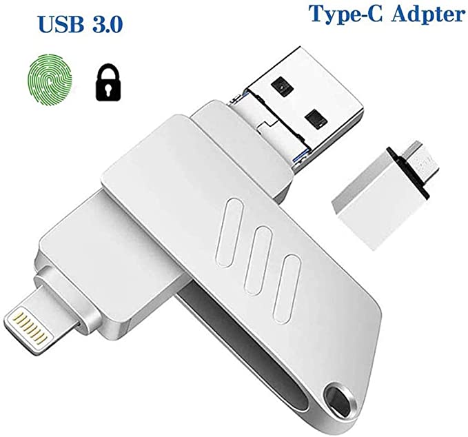 iPhone Flash Drive Photo Stick USB 3.0 Photostick Thumb Drive Jump Drive Photo Backup External Storage Lightning Memory Stick for iPhone iPad Android Type C and Computers (Silver, 128G)