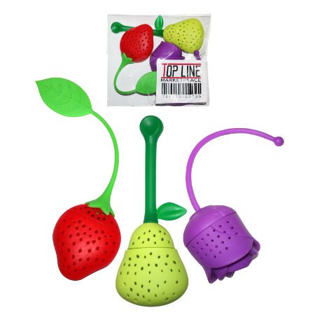 Tea Infusers, Cute Loose Leaf Cup/Mug Tea Set. Silicone Strawberry, Pear, and Rose Strainers. Doesn't rust like steel strainers.