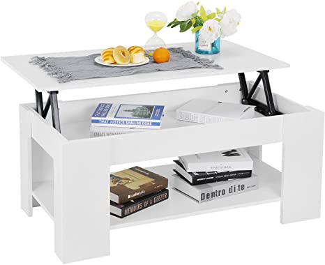 ZENY Coffee Table with Lift Top Hidden Compartment and Storage Shelves Modern Furniture for Home, Living Room, Décor (White)