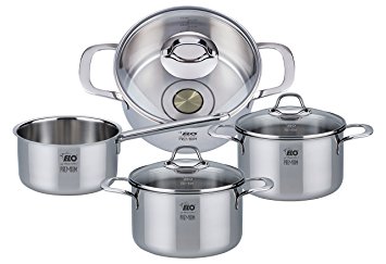 ELO Premium Silicano Plus Stainless Steel Kitchen Induction Cookware Pots and Pans Set with Oil Measuring System, Shock Resistant Glass Lids and Copper Core, 7-Piece