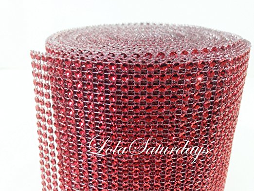 LolaSaturdays 4.5"x 30FT Diamond Rhinestone Ribbon Wrap Roll- Cake and party decoration (Diamond, Red)