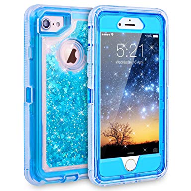 iPhone 7 Case, iPhone 6S Case, Dexnor Glitter 3D Bling Sparkle Flowing Liquid Case Transparent 3 in 1 Shockproof TPU Silicone Core   PC Frame Case Cover for iPhone 7/6s/6 - Blue