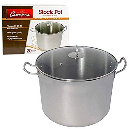 20 Quart Stockpot- Tri-Ply Stainless Steel Stock Pot w Glass Lid- Commercial Grade Sauce Pot for Canning w Stick Resistant Interior, Stay Cool Handles and Induction Compatible