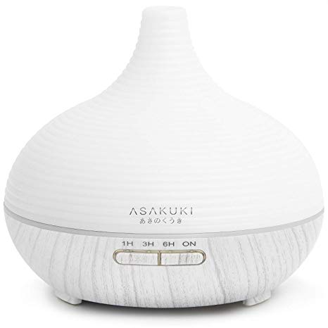 ASAKUKI 300ml Essential Oil Diffuser, Premium 5 In 1 Ultrasonic Aromatherapy Scented Oil Diffuser Vaporizer Humidifier, Timer and Waterless Auto-Off, 7 LED Light Colors