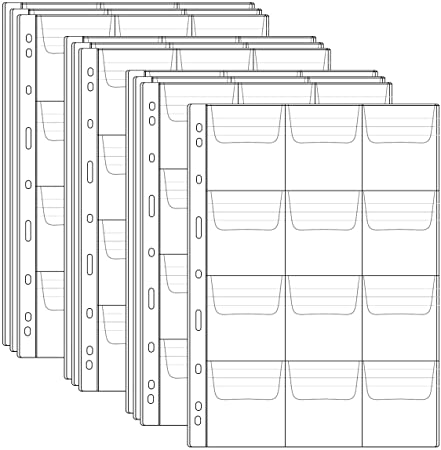 Homgaty 10 Sheet Plastic Coin Pocket Page Clear Coin Holders Stamp Coin Collector Binder Sheets Currency Collecting Album Supplies (12 Pocket Pages)