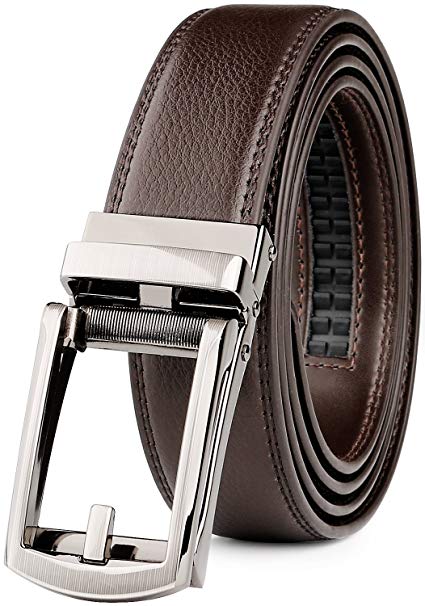 New Arrival Men's Genuine Leather Ratchet Dress Belt.JasGood 1.3" Wide Black Cowhide Belt with Open Buckle