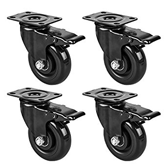 4" Swivel Plate Caster Wheels, PRITEK Heavy Duty Metal Caster Wheels Lock the Top Plate and the Wheels Replacement for Industrial Trailer or Large Home Furniture (bearing 250lbs each, set of 4)