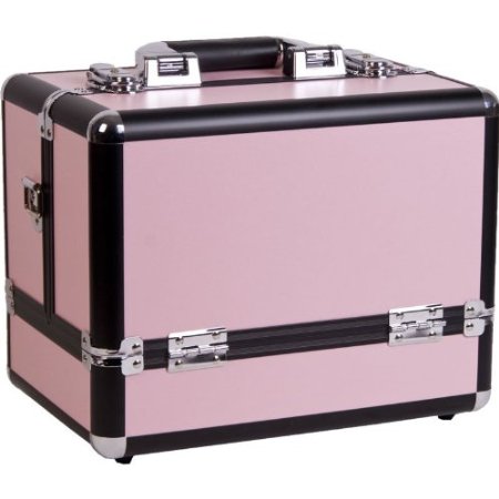 12 inch Pink Panel w/Black Trim Travel Cosmetic Organizer Makeup Artist Train Case