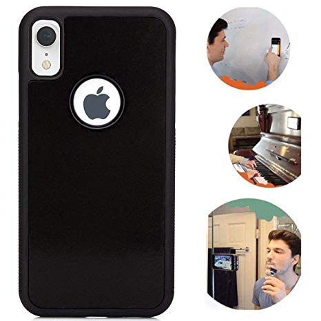 Anti Gravity iPhone XR Case, Suction Sticky Black Anti Gravity Case for iPhone XR 6.1” Magical Nano Stick on The Wall Mirror and Any Flat Surface Exercise Goat Selfie Case