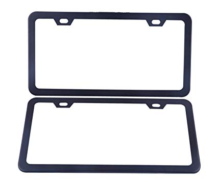 Tokept Black Stainless Steel License Plate Frame 2 Holes with Cushion,Do not Block Tag(Pack of 2)
