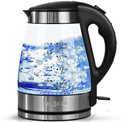 Electric Kettle - Tea Kettle Glass Electric Kettle Electric Tea Kettle, Fast Heating 1.7 Liter Cordless Electric Water Kettle with Blue Led, Borosilicate Glass, Boil Dry Protection & Automatic Shutoff