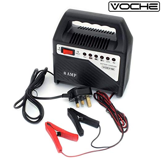 Voche 6V & 12V 8 Amp Compact Car, Motorcycle & Lawnmower Battery Fast Charger