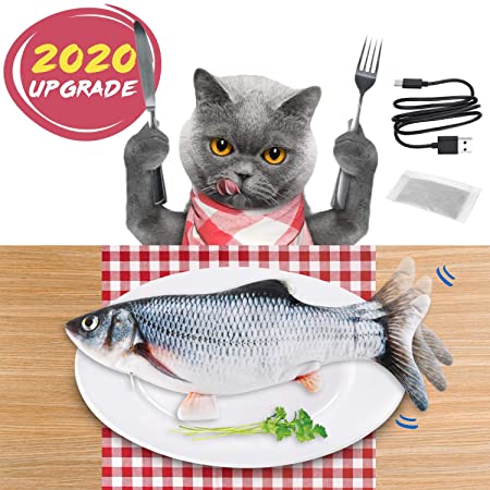 Dearwhite 2020 New Electric Moving Fish Cat Toy, Realistic Plush Simulation Electric Wagging Fish Cat Toy Catnip Kicker Toys, Funny Interactive Pets Pillow Chew Bite Kick Supplies for Cat Kitten Kitty