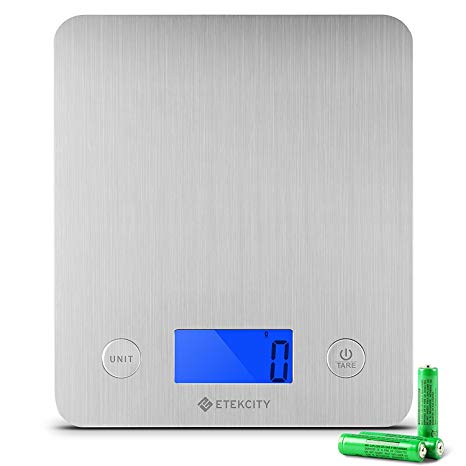 Etekcity Digital Kitchen Scale Multifunction Food Scale with 30% Wider Stainless Steel Platform 11lb 5kg, 3 GP Batteries Included (Stainless Steel)