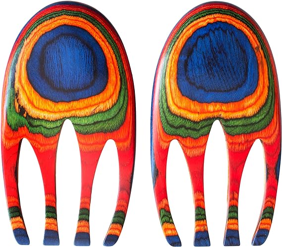 Baltique Marrakesh Collection Salad Hands Serving Utensil Set, Colorful Wooden Salad Servers