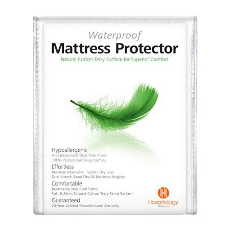 Hospitology Waterproof & Hypoallergenic Natural Cotton Mattress Protector 20-Year Warranty, Fitted-Sheet Style, 38-Inch by 80-Inch, TwinXL