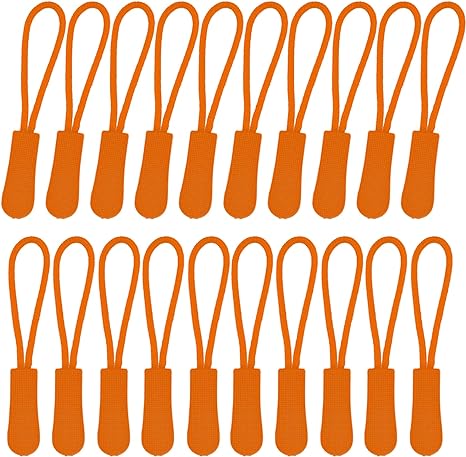 BOROLA 20pcs Durable PVC Nylon Zipper Extension Pulls Replacement Zipper Pulls for Bags, Jackets, Purses, Backpacks Colorful Zipper Nylon Cord(Orange)