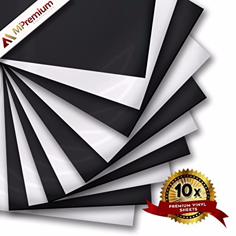 MiPremium PU Heat Transfer Vinyl in Black and White, HTV Iron On Vinyl Starter Pack (10 x Sheets) for T Shirts Sports Clothing other garments & fabrics, Easy Cut, Weed & Press (Black & White x 10)