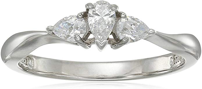 Platinum-Plated Sterling Silver Pear-Shape 3-Stone Ring made with Swarovski Zirconia